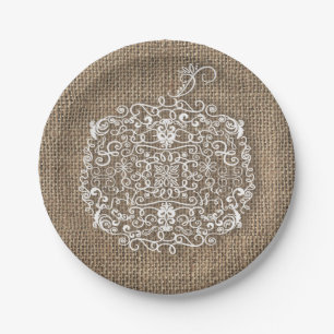 Herbst Filigree Pumpkin & Burlap Party Pappteller