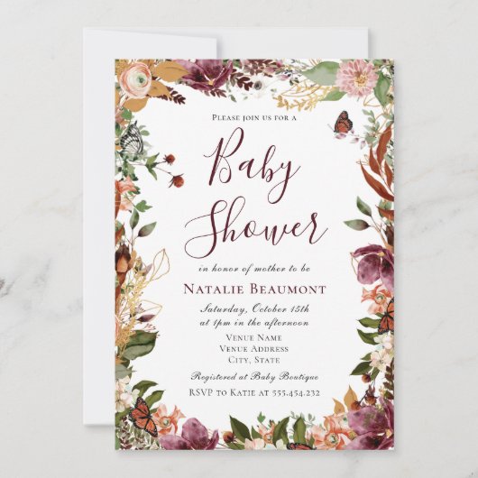 Herbst Floral Baby Dusche Einladung (Vorderseite)