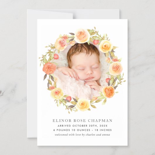 Herbst Floral Baby Magnetic Birth Ankündigung (Vorderseite)