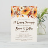 Herbst Floral Beige 5. Hochzeitstag Einladung (Stehend Vorderseite)