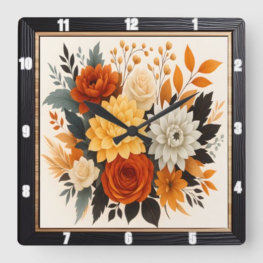 Herbst Floral Bouquet Natur Quadratische Wanduhr (Vorderseite)
