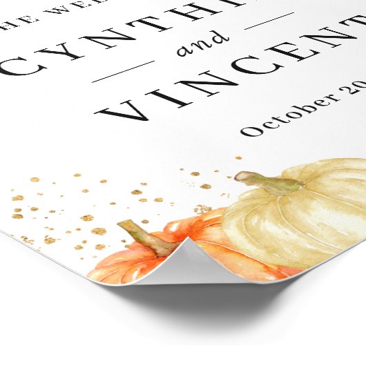 Herbst Floral Gold Confetti Hochzeit Begrüßungszei Poster (Ecke)