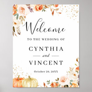 Herbst Floral Gold Confetti Hochzeit Begrüßungszei Poster