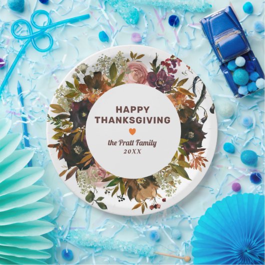 Herbst floral Happy Thanksgiving Pappteller (Party)