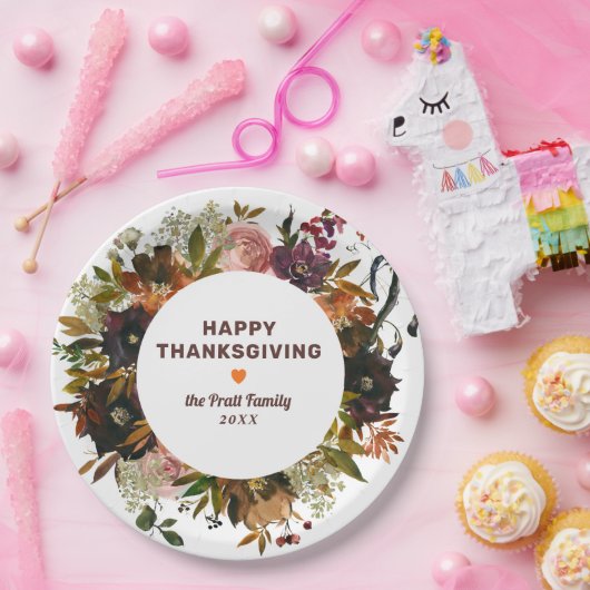 Herbst floral Happy Thanksgiving Pappteller (Party)