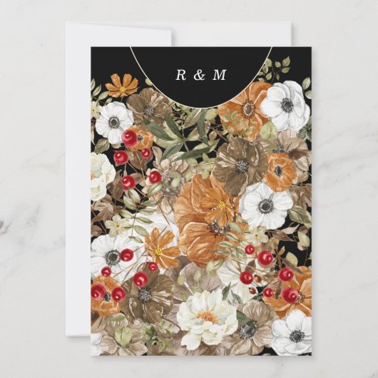 Herbst Floral Monogram Moody Black Wedge Einladung (Rückseite)