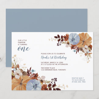 Herbst Floral & Pumpkin 1. Geburtstag Party Einladung