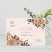 Herbst Floral & Pumpkin 1. Geburtstag Party Einladung (Stehend Vorderseite)