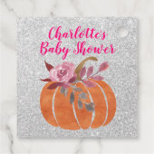 Herbst Floral Pumpkin Baby Dusche Pink Silver Geschenkanhänger (Rückseite)
