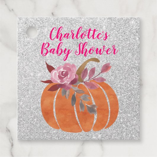 Herbst Floral Pumpkin Baby Dusche Pink Silver Geschenkanhänger (Vorderseite)