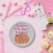 Herbst Floral Pumpkin Baby Dusche Pink Silver Pappteller (Party)