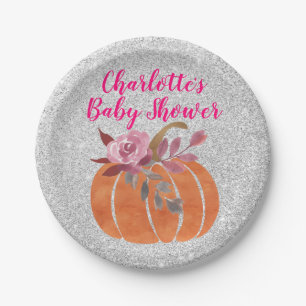 Herbst Floral Pumpkin Baby Dusche Pink Silver Pappteller