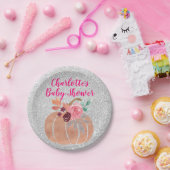 Herbst Floral Pumpkin Baby Dusche Pink Silver Pappteller (Party)