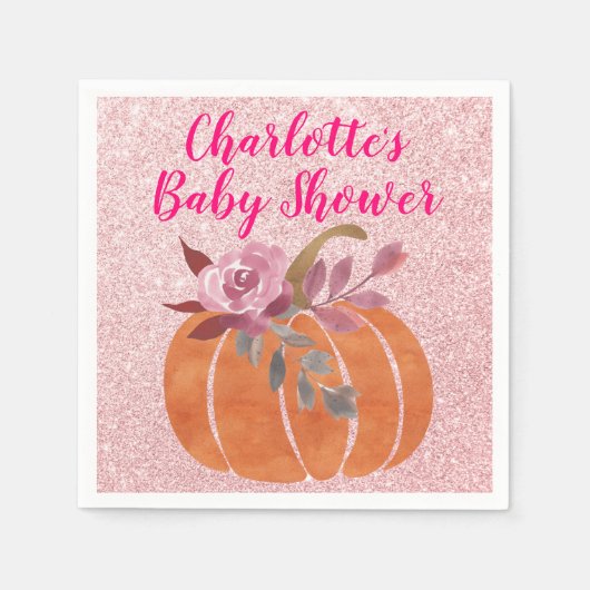 Herbst Floral Pumpkin Baby Dusche Rose Gold Serviette (Vorderseite)