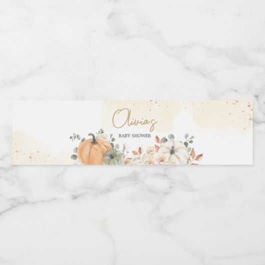 Herbst Floral Pumpkin Baby Dusche Wasserflaschenetikett (Einzelnes Label)