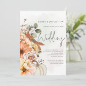 Herbst Floral Pumpkin Skript QR Code Hochzeit Einladung (Stehend Vorderseite)