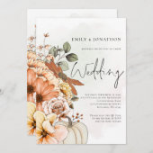 Herbst Floral Pumpkin Skript QR Code Hochzeit Einladung (Vorne/Hinten)