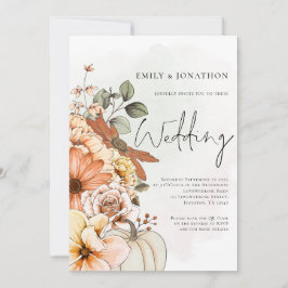 Herbst Floral Pumpkin Skript QR Code Hochzeit Einladung