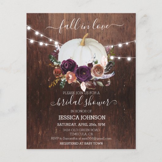 Herbst Floral Pumpkin Wood Brautparty Haushalt (Vorderseite)