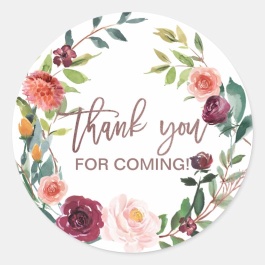 Herbst Floral Rose Gold Light Vielen Dank Runder Aufkleber (Vorderseite)