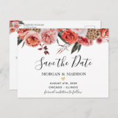 Herbst Floral terracotta Save the Date Postkarte (Vorne/Hinten)