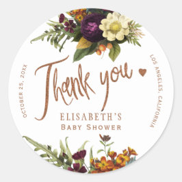 Herbst florale Kupfer-Babydusche Danke Runder Aufkleber