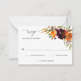 Herbst florale Rustikale Hochzeitskarte Mini RSVP Mitteilungskarte