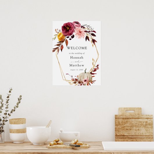 Herbst floraler Pumpkin Hochzeit Begrüßungszeichen Poster (Küche)