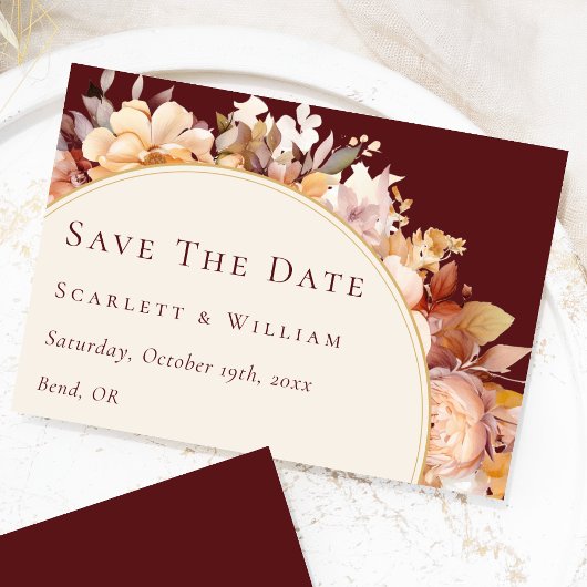 Herbst florales Burgundy Cream Moderne Hochzeit Save The Date