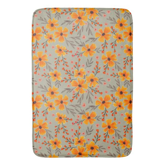 Herbst florales Muster Sage Green Badematte (Vorderseite Vertikal)