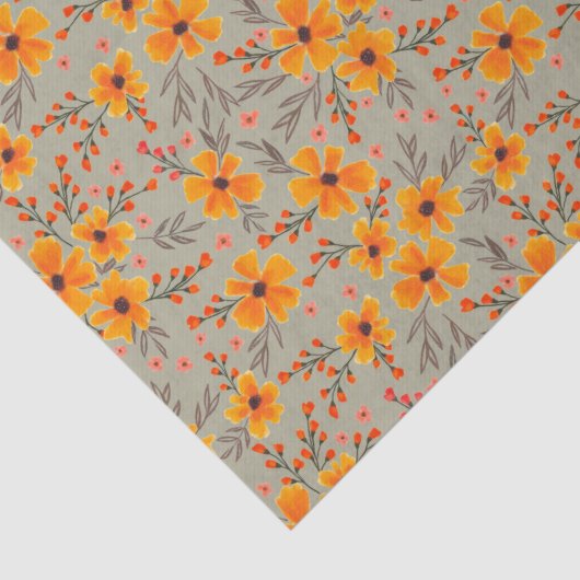 Herbst florales Muster Sage Green Seidenpapier (Detail)