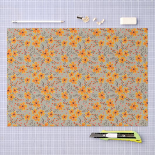 Herbst florales Muster Sage Green Seidenpapier (Handwerk)