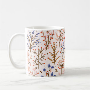 Herbst florales nahtloses Muster. Doodle-Pflanze,  Kaffeetasse