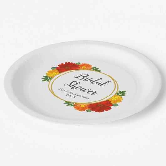 Herbst-Florals-Brautparty Pappteller (Schrägansicht)