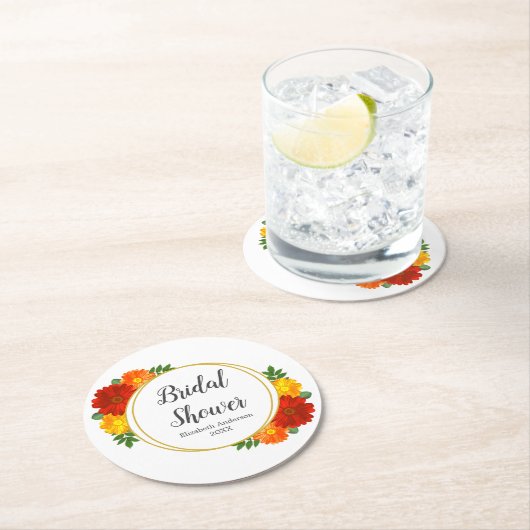 Herbst-Florals-Brautparty Runder Pappuntersetzer (Vor Ort)