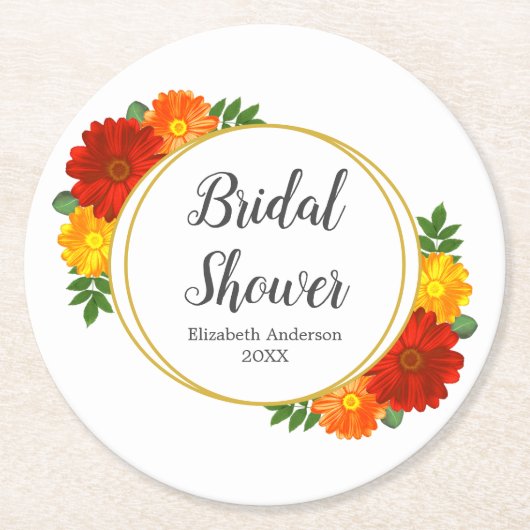 Herbst-Florals-Brautparty Runder Pappuntersetzer (Vorderseite)