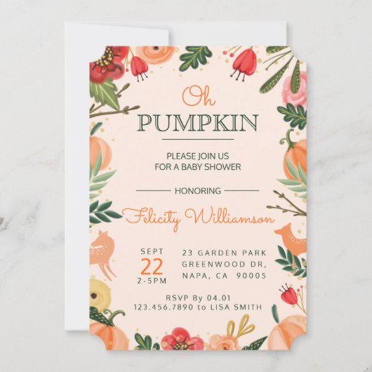 Herbst Florals & Foliage Pumpkin Patch Babydusche Einladung (Vorderseite)
