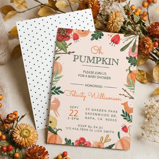 Herbst Florals & Foliage Pumpkin Patch Babydusche Einladung