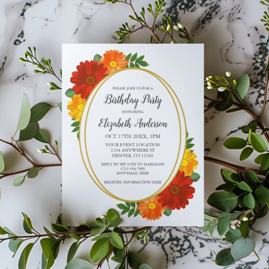 Herbst Florals Geburtstag Folieneinladung
