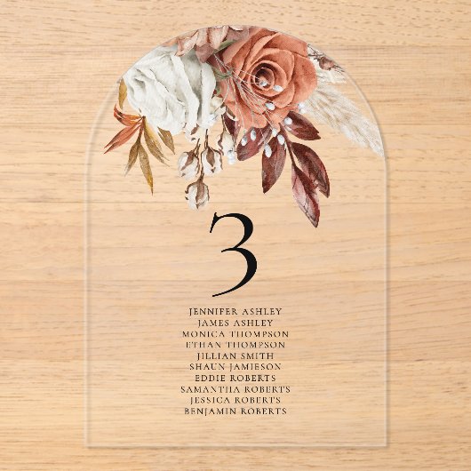 Herbst Florals Guest Names Wedding Tischnummer (Vorderseite)