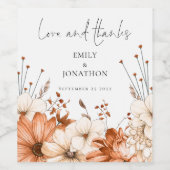 Herbst Florals Liebe dank Namen Datum Hochzeit Weinetikett (Einzelnes Label)