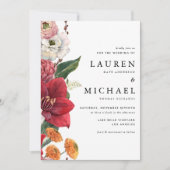 Herbst Florals mit Red Amaryllis QR Code Hochzeit Einladung (Vorderseite)