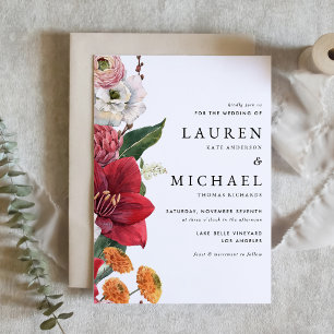 Herbst Florals mit Red Amaryllis Wedding Einladung