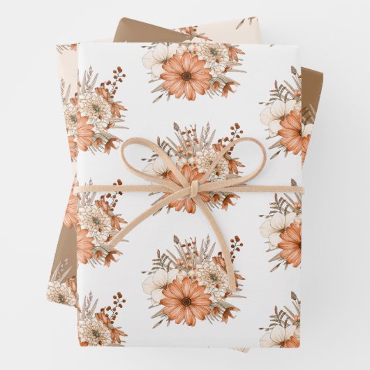 Herbst Florals Muster White Creme Gold Erntedank Geschenkpapier Set (Beispiel)