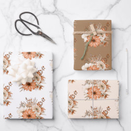 Herbst Florals Muster White Creme Gold Erntedank Geschenkpapier Set