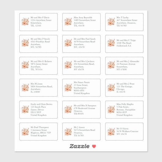 Herbst Florals Name des Empfängers Aufkleber (Blatt)