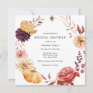 Herbst Florals und Pumpkin Brautparty Einladung