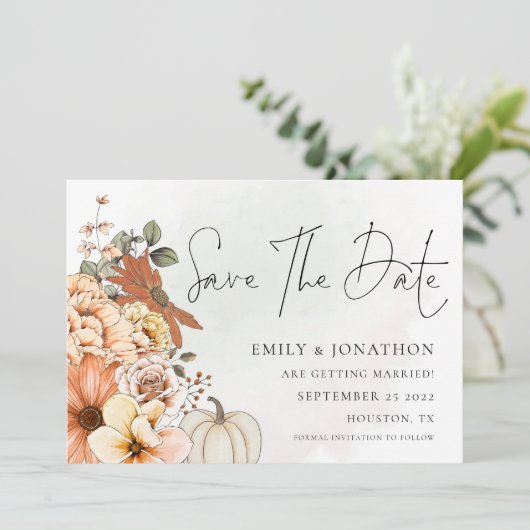 Herbst Florals Wasserfarben QR Code Hochzeit Save The Date (Stehend Vorderseite)