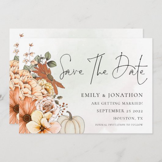 Herbst Florals Wasserfarben QR Code Hochzeit Save The Date (Vorne/Hinten)