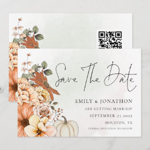 Herbst Florals Wasserfarben QR Code Hochzeit Save The Date